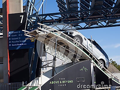 Land rover the above & beyond tour, car test drive station machine for drive uphill and downhill. Editorial Stock Photo